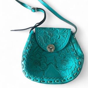 Teal Floral Embossed Crossbody Bag